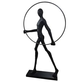 Modern Black Statue with Hoop