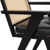 Mid-Century Accent Chair with Handcrafted Rattan Backrest and Padded Seat for Leisure, Bedroom, Kitchen, Living Room, Enterway, Black