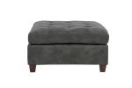 Living Room Furniture Tufted Cocktail Ottoman Antique Grey Breathable Leatherette 1pc Cushion Ottoman Seat Wooden Legs