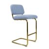 Mid-Century Modern Counter Height Bar Stools for Kitchen Set of 2, Armless Bar Chairs with Gold Metal Chrome Base for Dining Room, Upholstered Boucle